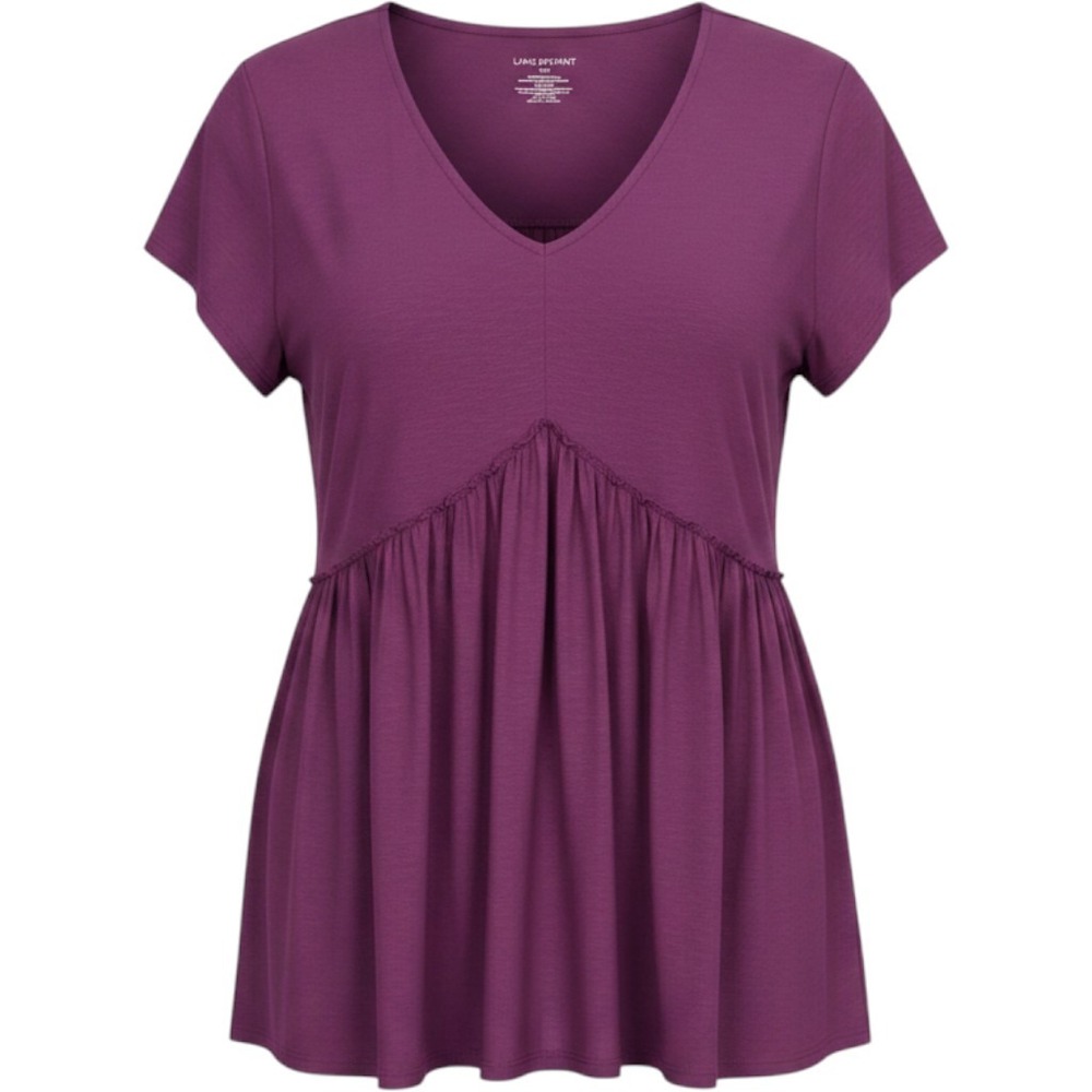 PLUS 14 16 LANE BRYANT Purple Maroon long sleeve top flock‎ velvet detail v neck